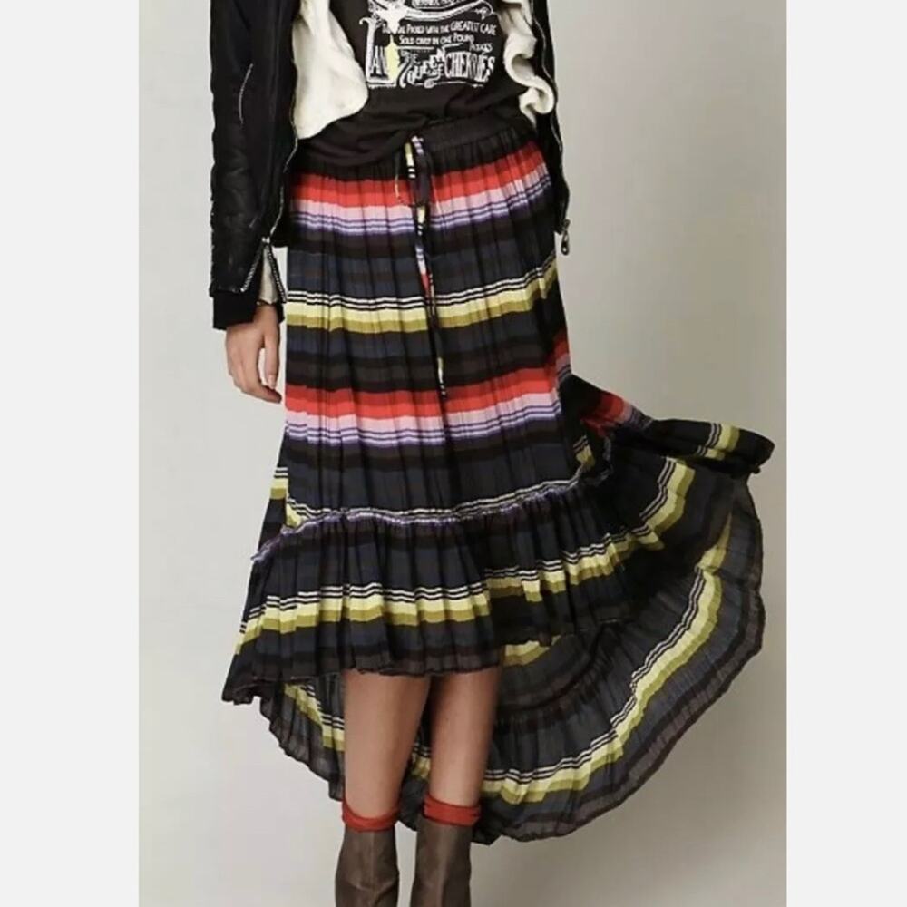 WD.NY Striped High Low Pleated Maxi Skirt